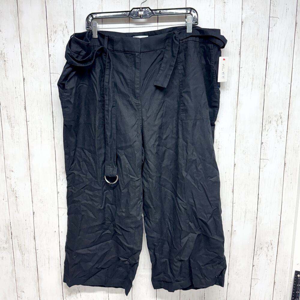 Calvinβ Klein Pants Women 16W Black Crop Flared Wide Leg Belted Pockets Casual